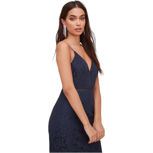 Astr the Label Navy Lattice Inset Lace Dress Size XS Party Cocktail Lacey - Picture 14 of 14